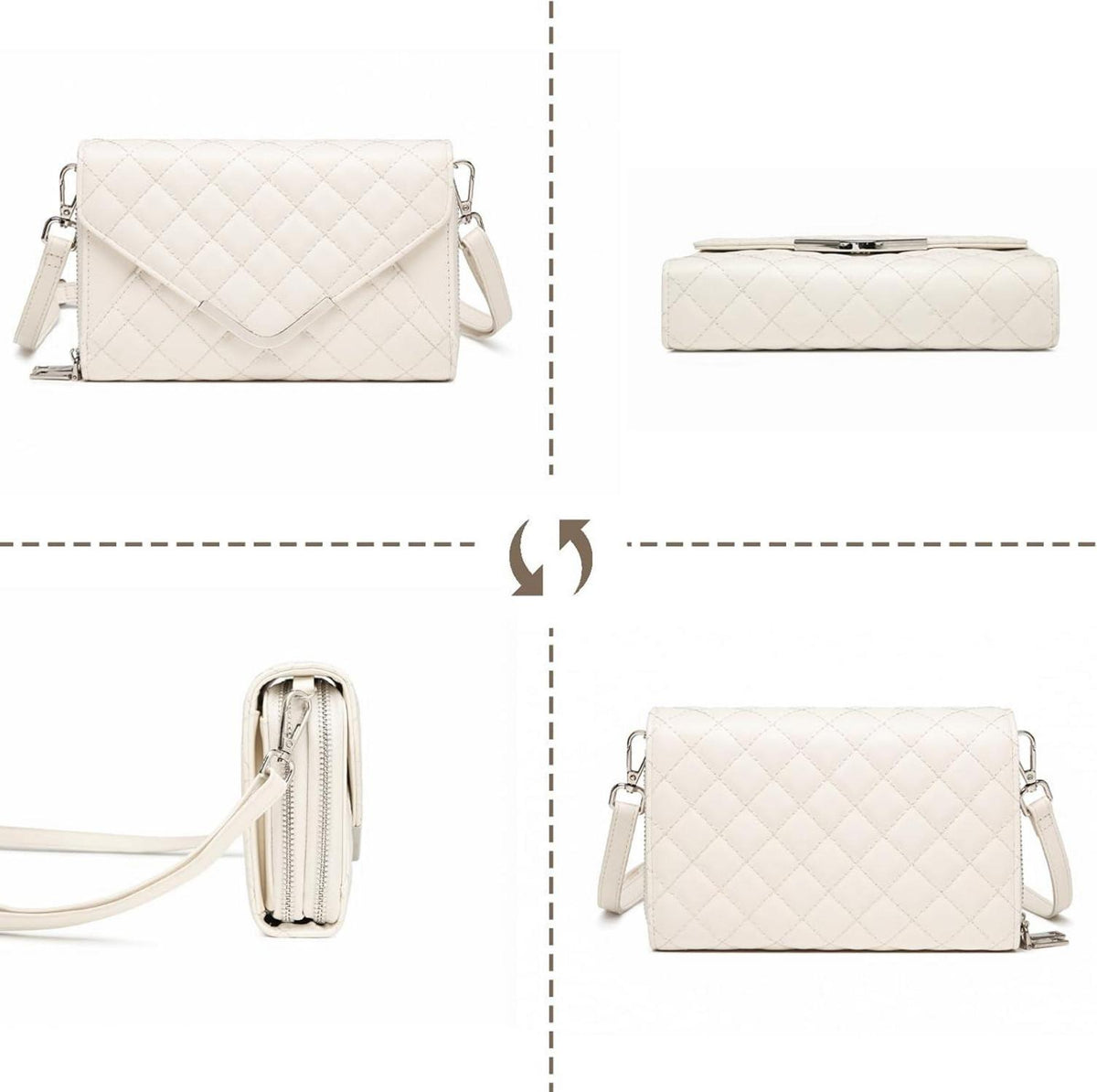 Damen Umhängetasche Klein Leder Gesteppte Crossbody Bag Khaki