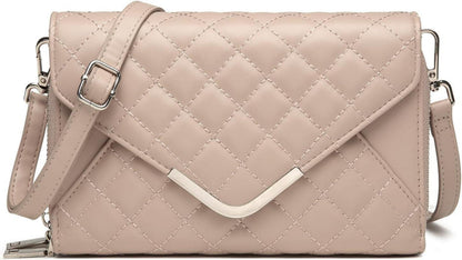 JANSBEN Damen Umhängetasche Klein Leder Gesteppte Crossbody Bag Khaki