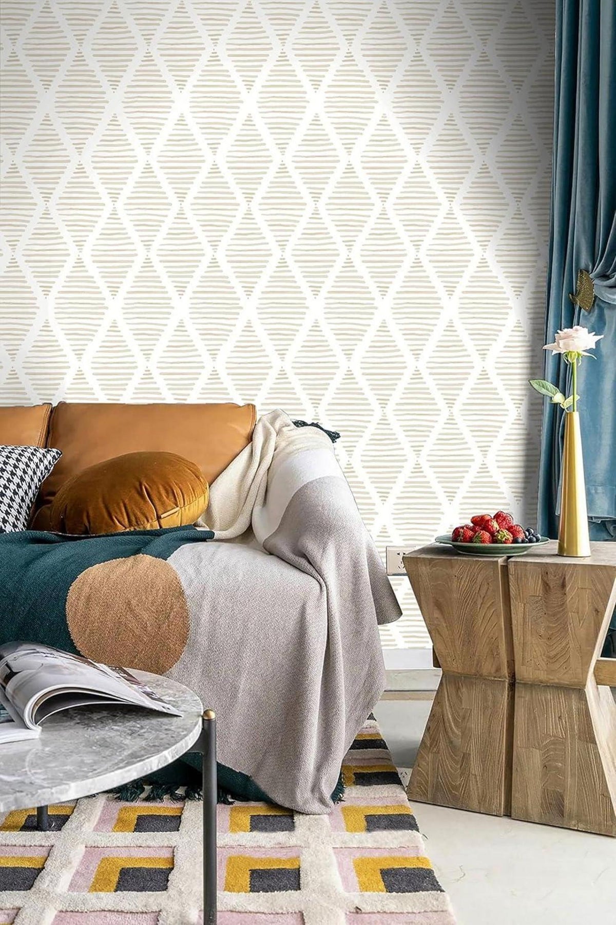 Selbstklebende Tapete Möbelaufkleber Beige Diamant Streifen 44B x