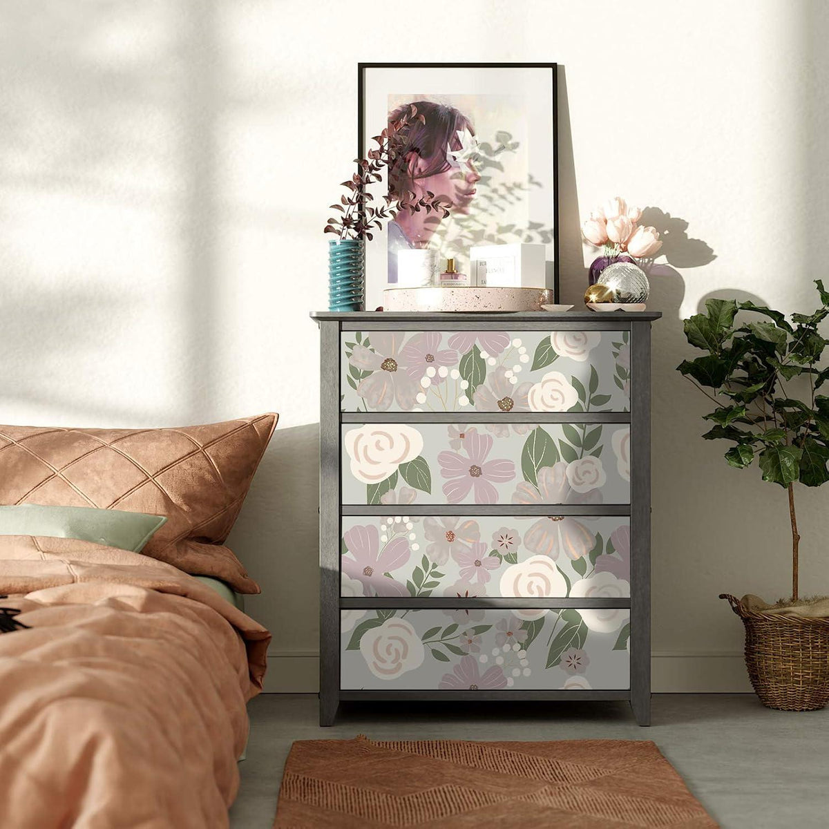 Selbstklebende Tapete Blume PVC Vinyl Wandpapier Kamelienblüte 44x300cm