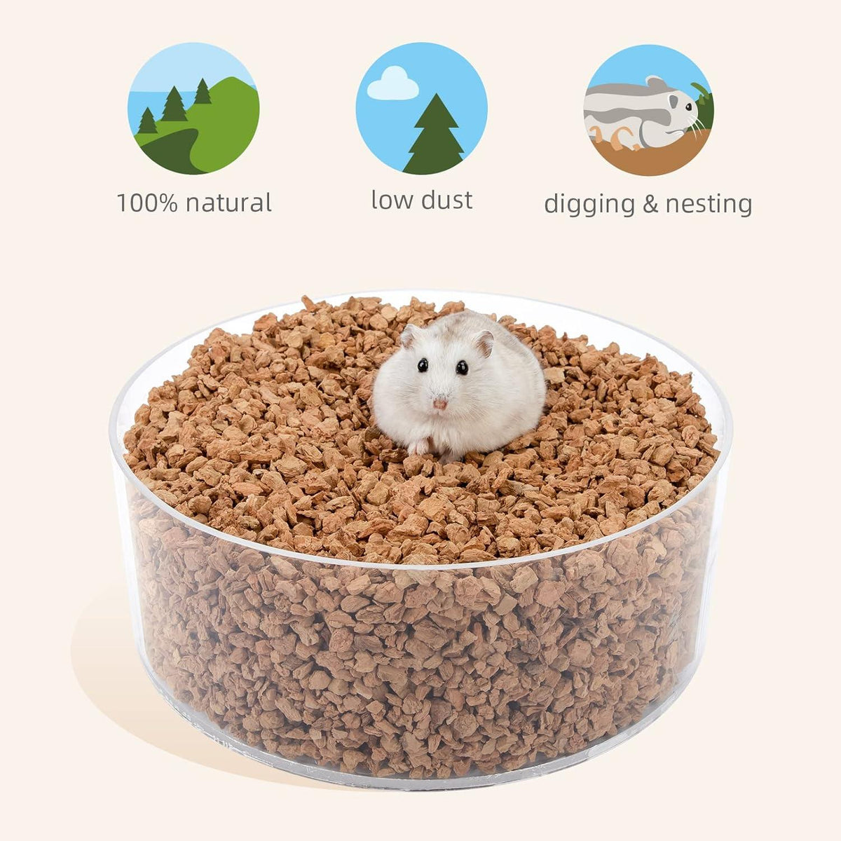 Niteangel Natürliches Kokosnuss-Hamster-Einstreu für kleine Tiere (Oak Granula