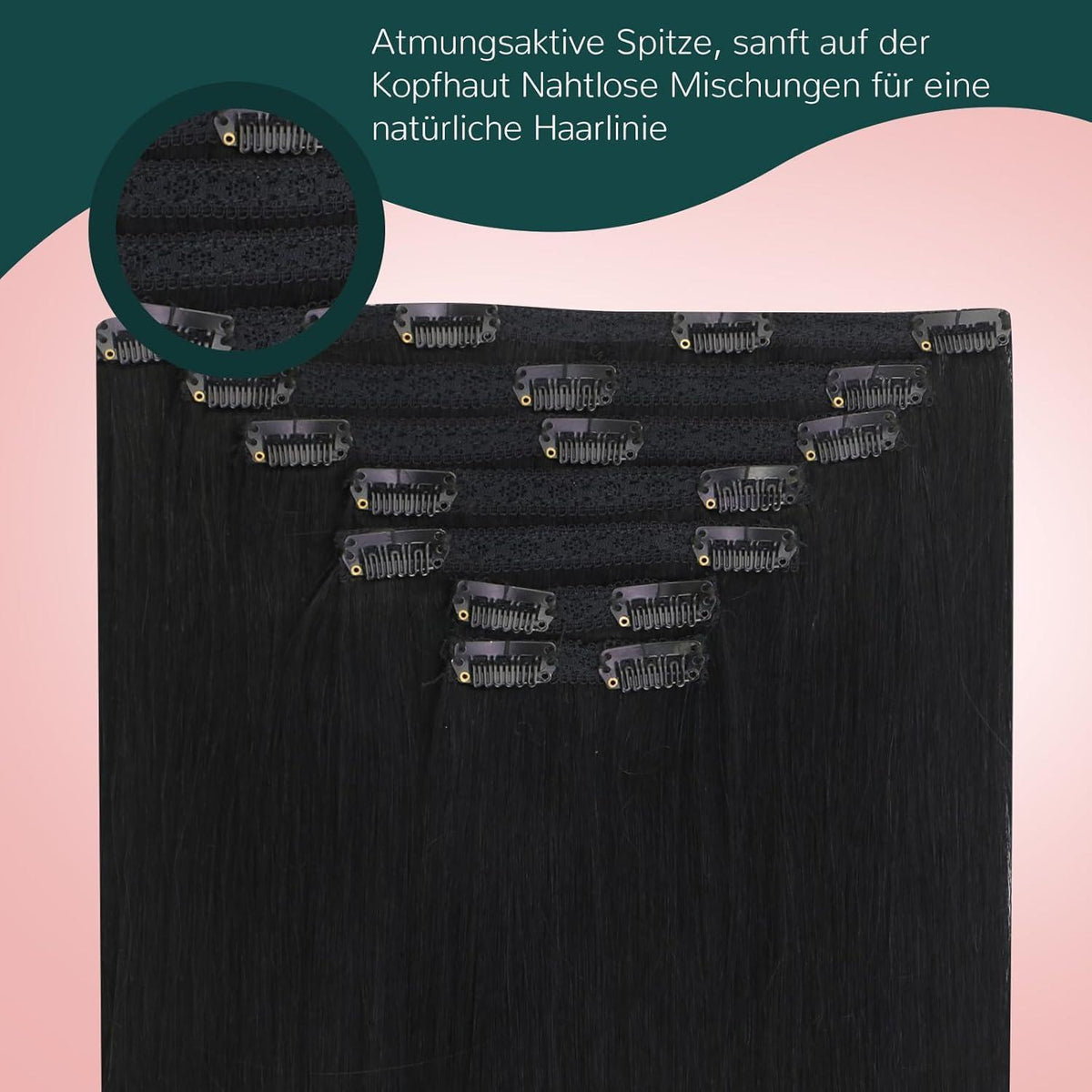 Echthaar Clip-Ins Schwarz – 40cm, 120g, Remy