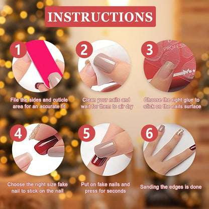 24 Stück Weihnachten Kunstnägel Rot Schneeflocke Acryl Fingernägel