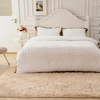 Shaggy Teppich Beige Hochflor Wohnzimmer Schlafzimmer Teppich 60x110cm
