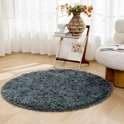 Shaggy Rund Teppich waschbarer Super Weich antirutsch Grau Hochflor