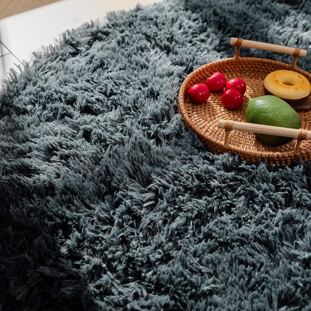 Shaggy Rund Teppich waschbarer Super Weich antirutsch Grau Hochflor
