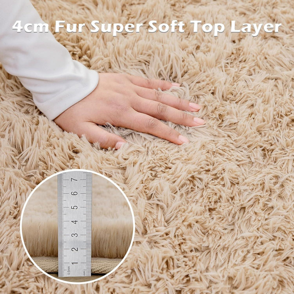 Shaggy Teppich Beige Groß Flauschig Waschbar 120x180cm