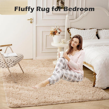 Großer Shaggy Teppich Wohnzimmer Schlafzimmer Weich Beige 120x180cm