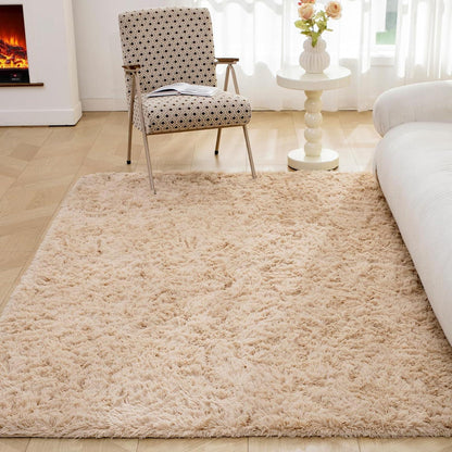 Shaggy Teppich Beige Groß Flauschig Waschbar 120x180cm