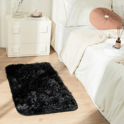 OMERAI Hochflor Shaggy Teppich Schwarz 60x110cm