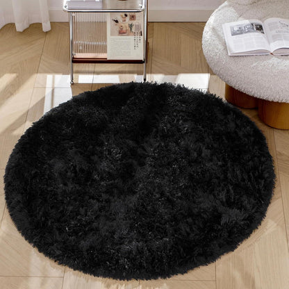 Hochflor Shaggy Teppich Schwarz antirutsch 120cm rund