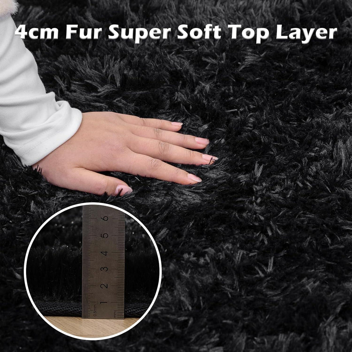 Wohnzimmer Teppich Schwarz Hochflor Shaggy 120cm rund