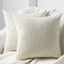 Kissenbezug 35x35cm 2er Set Gestreiftes Muster Kordsamt Cream