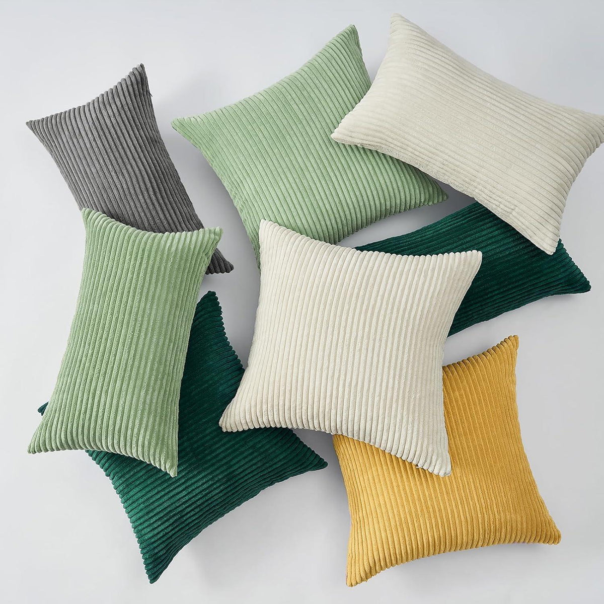 Kissenbezug 50x50 Kordsamt Gelb gestreift 2er Set Sofa Couch Deko