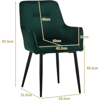 Esszimmerstühle Set 4 Grün Samt mit Armlehne