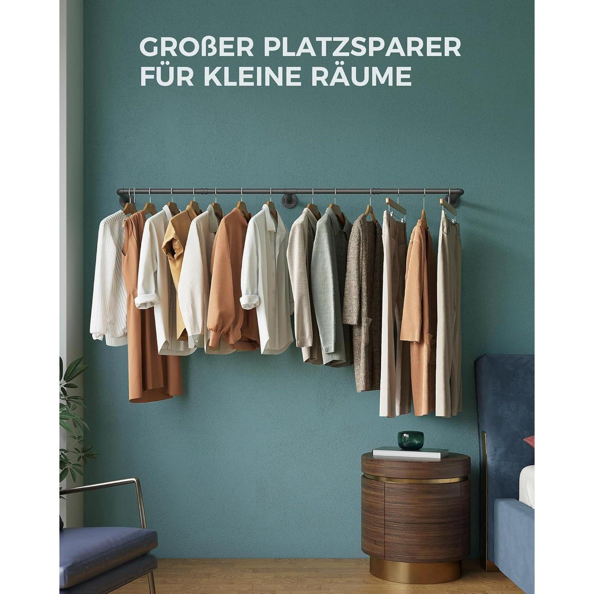 Industrielle Rohr Kleiderstange 2er Set, 167cm Wandmontage Schwarz