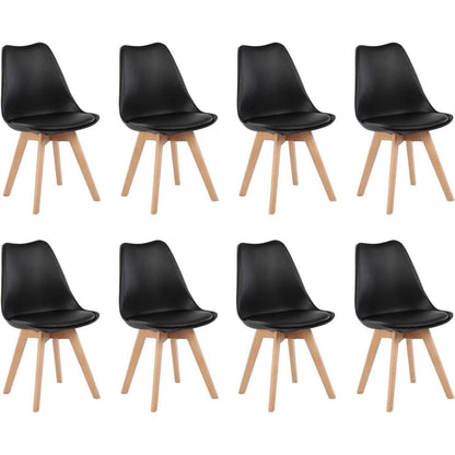 8 Esszimmerstühle Retro Design mit Holzbeinen & PU-Kissen