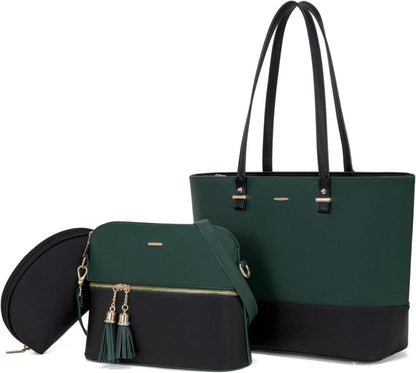 Handtasche Damen Shopper Schultertasche Groß Leder 3-teiliges Set