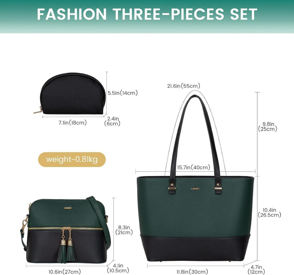 Große Damen Handtasche Set Schultertasche Shopper Leder 3-teilig