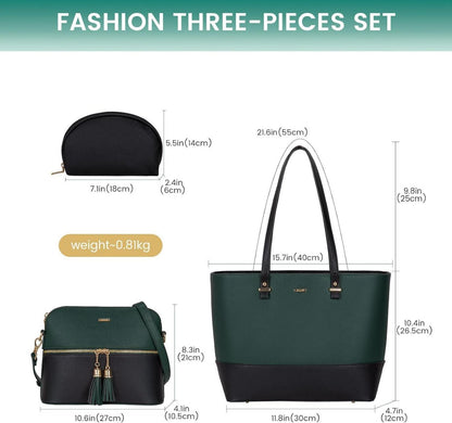Große Damen Handtasche Set Schultertasche Shopper Leder 3-teilig