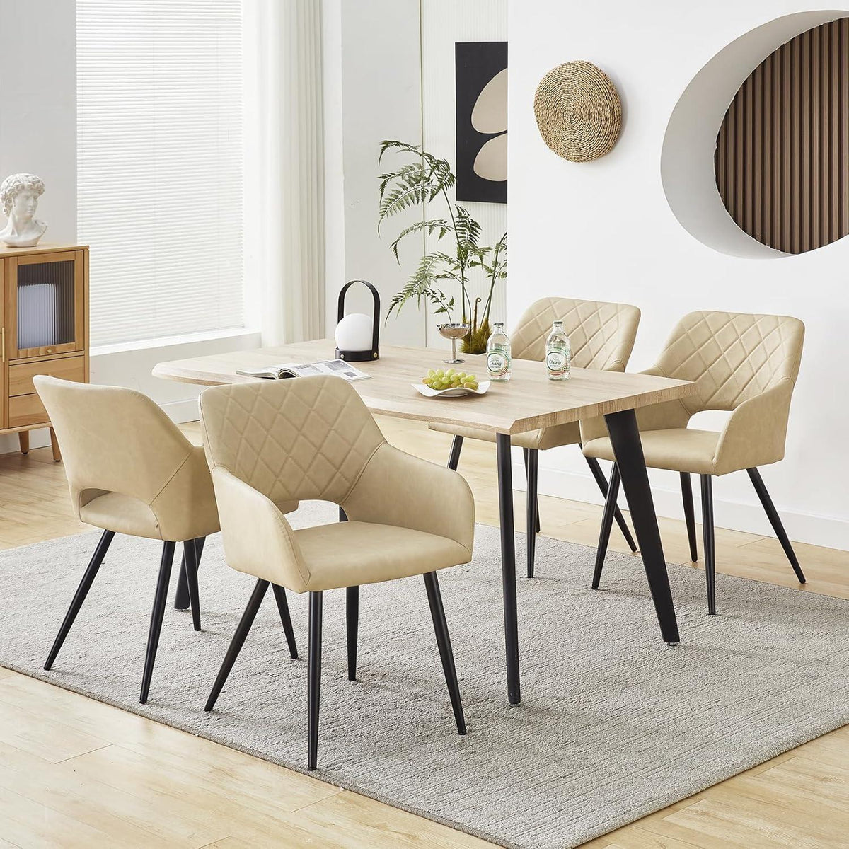 Esszimmerstühle Set 4er, Polsterstühle mit Armlehnen Creme in Lederoptik