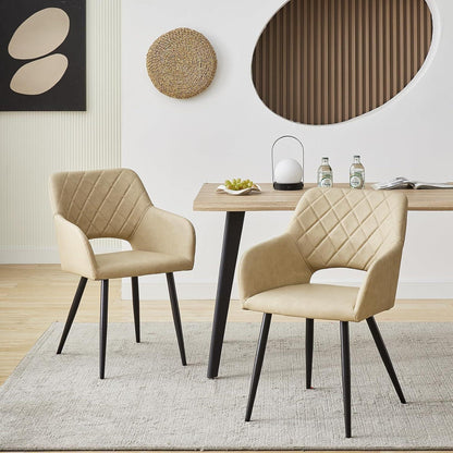 TUKAILAI Esszimmerstühle 2er Set, Creme in Lederoptik
