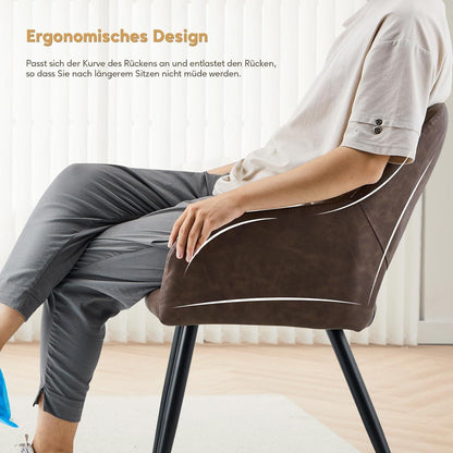 TUKAILAI Esszimmerstühle 2er Set Braun mit Armlehnen in Lederoptik
