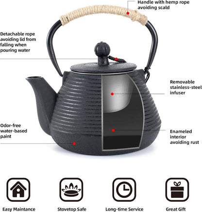 Teekanne Gusseisen Wasserkocher-Safe emailliert 35oz Schwarz
