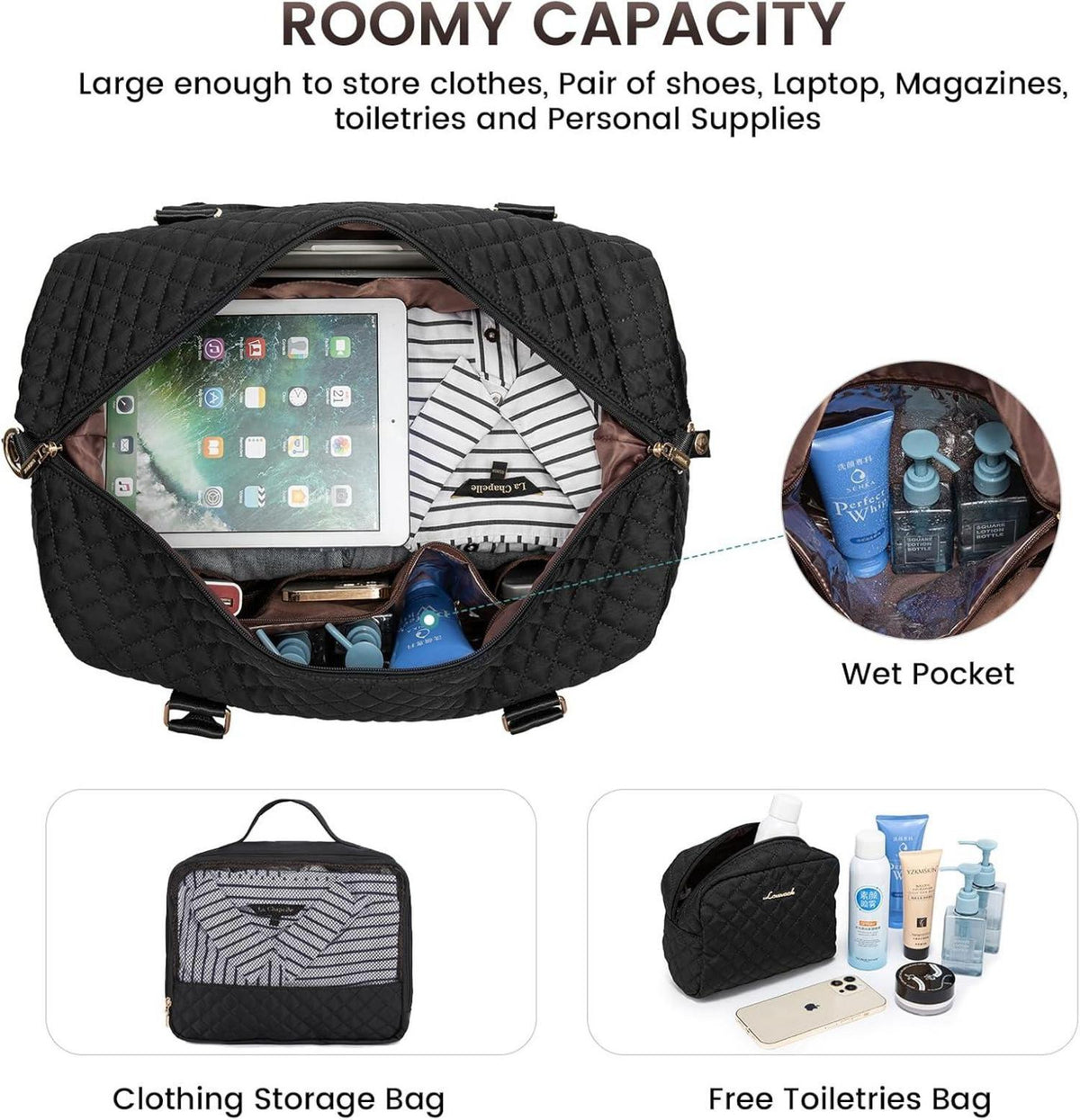 Reisetasche Sporttasche Damen Groß Weekender Travel Duffle Bag mit