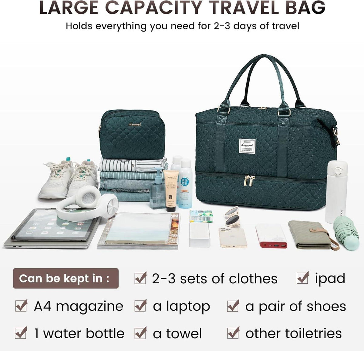 Damen Reisetasche LOVEVOOK Groß Weekender mit Schuhfach und Kosmetiktasche