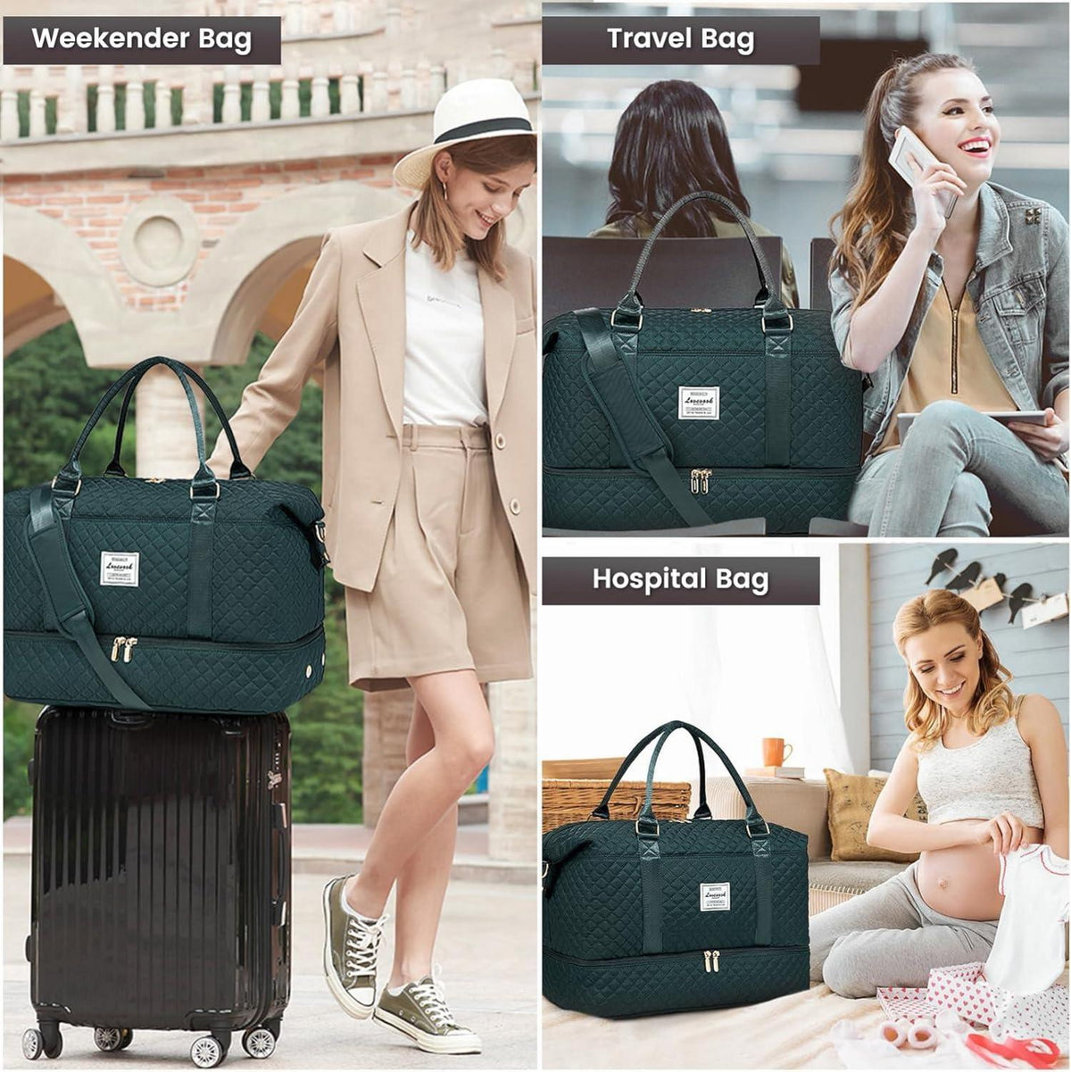 Reisetasche Damen Groß Weekender Sporttasche mit Schuhfach und