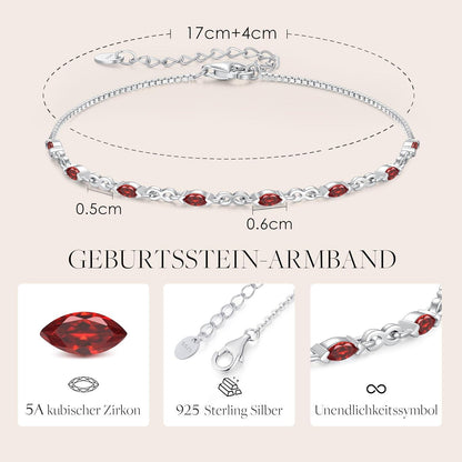 Infinity Armband Silber 925 Damen Zirkonia Geburtsstein Armband