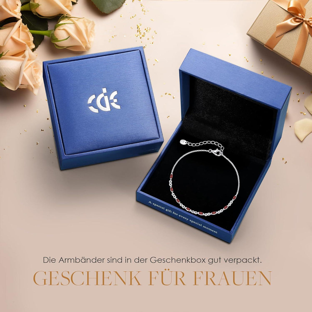 925 Silber Infinity Armband Damen Zirkonia Geburtsstein Verstellbar Ana_DE
