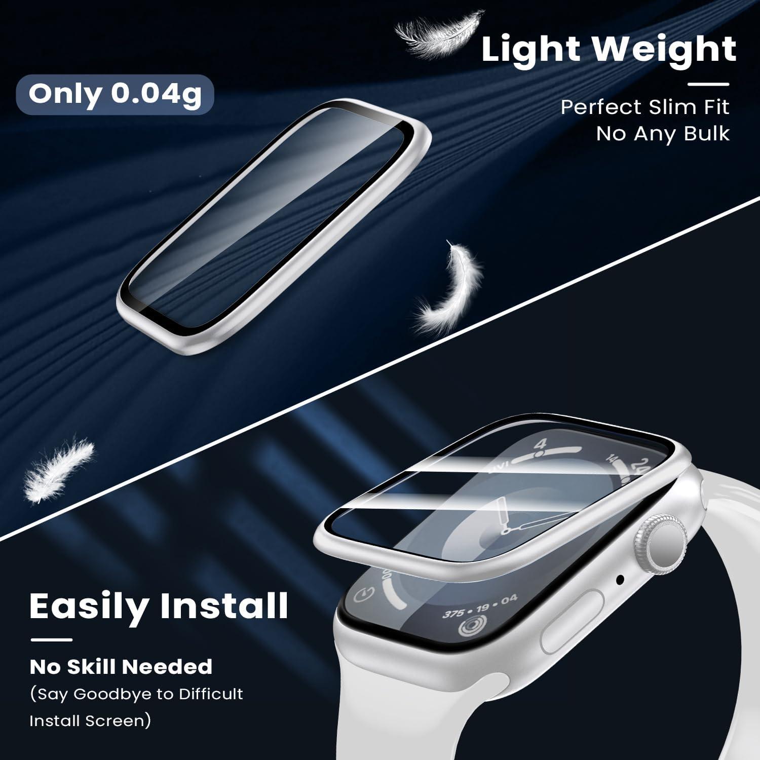 WSKEN Schutzfolie für Apple Watch Series 9/8/7 45mm [Titanium Alloy Frame] Panzerfolie 2 Stück Silber