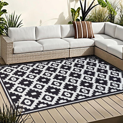 OMERAI Waschbarer Teppich In-& Outdoor Schwarz-Weiß 120X180CM