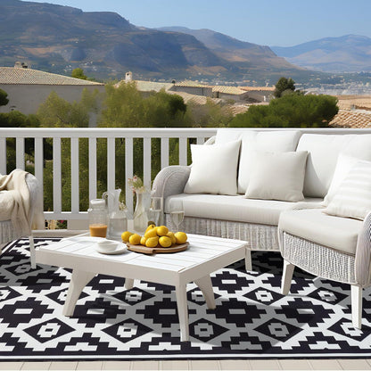 OMERAI Wetterfester Teppich 120x180cm Schwarz-Weiß In-& Outdoor Modernd