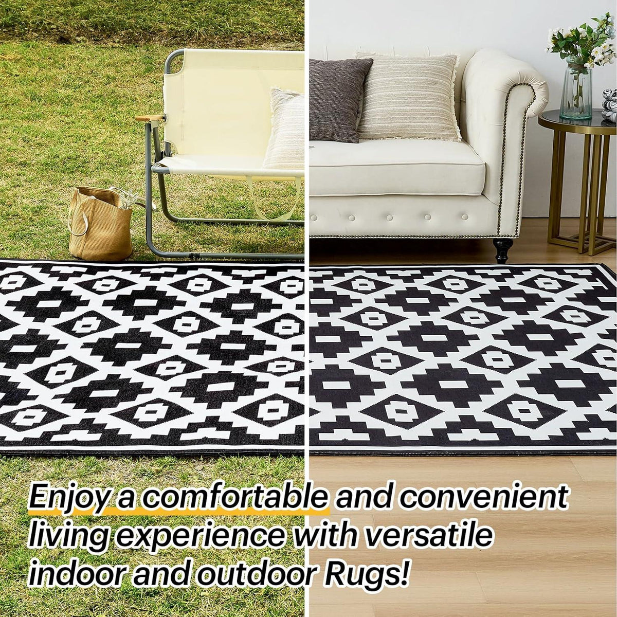 Outdoorteppich Schwarz-Weiß OMERAI Wetterfest 180x270cm Modern