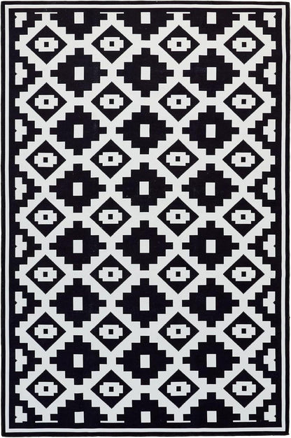 Großer Wetterfester Schwarz-Weiß Teppich 180x270cm In-& Outdoor Modern Rutschfest & Waschbar