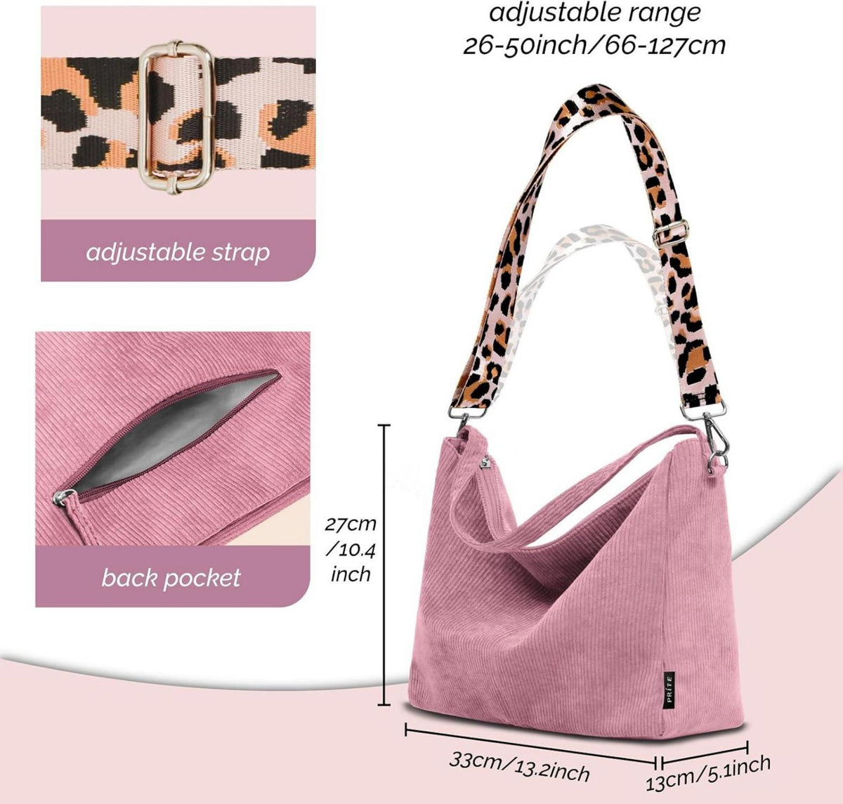 Cordtasche Handtasche Umhängetasche Reißverschluss Rosa