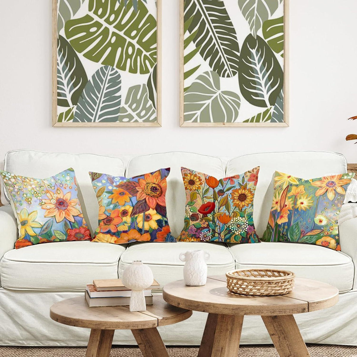 Blumen Kissenbezug 50x50 cm - 4er Set Leinen Outdoor