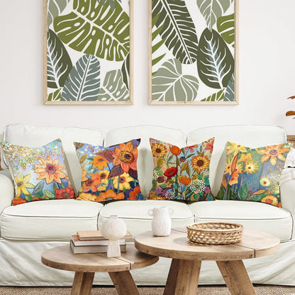 Blumen Kissenbezug 50x50 cm - 4er Set Leinen Outdoor