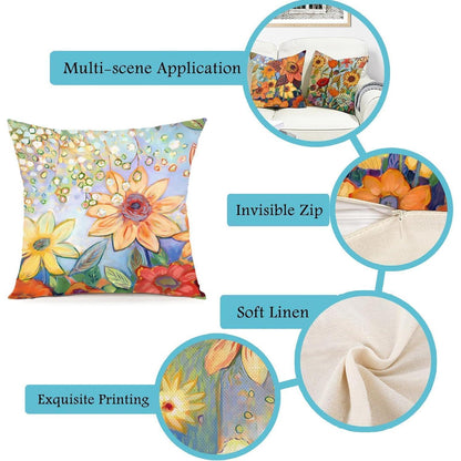 Blumen Kissenbezug 50x50 cm - 4er Set Leinen Outdoor