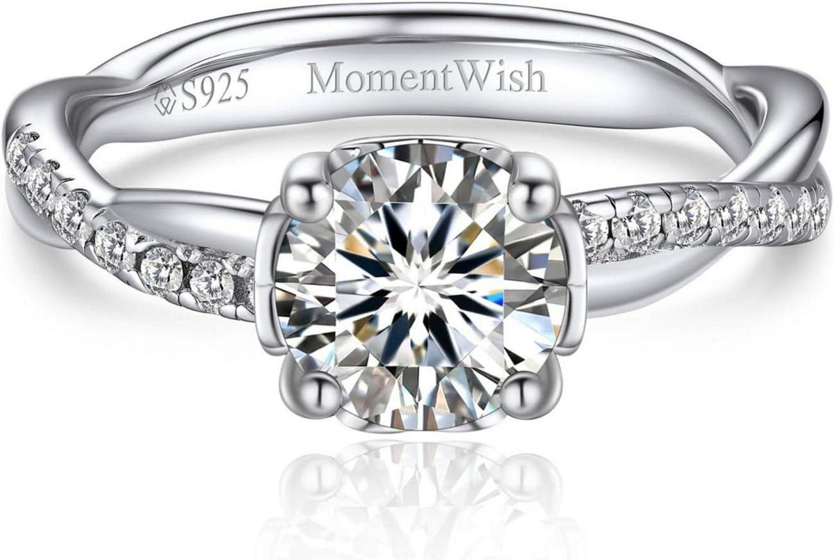 Moissanite Verlobungsring 1 Karat Damen Silber 925 Twisted Rebe