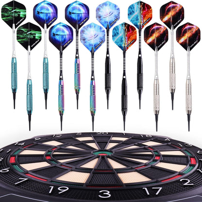 WIN.MAX Profi Softdarts 12er Set Regenbogen/Blau/Schwarz/Splitter