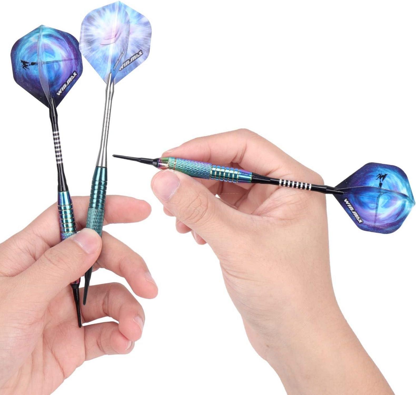 WIN.MAX Profi Softdarts 12er Set Regenbogen/Blau/Schwarz/Splitter