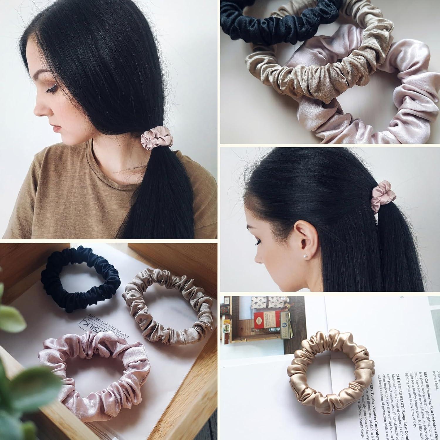 LILYSILK Seide Haargummi Damen Pferdeschwanz Halter Hairband MEHRWEG (Dünn Schwarz*3) 3 Stück