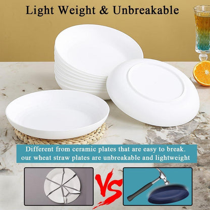 Weiß Plastik Teller Set 12-teilig 23cm, unzerbrechlich für
