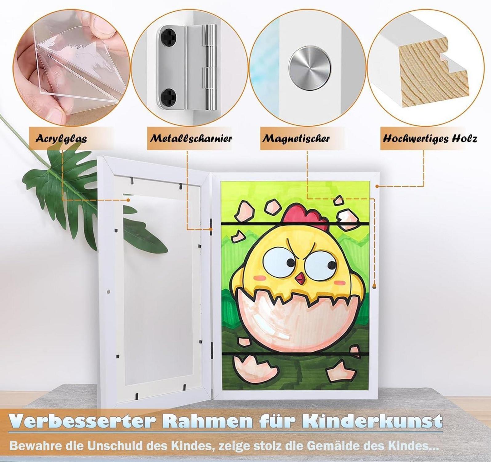 Bilderrahmen A4 aus Holz für Kinderzeichnungen und Fotos