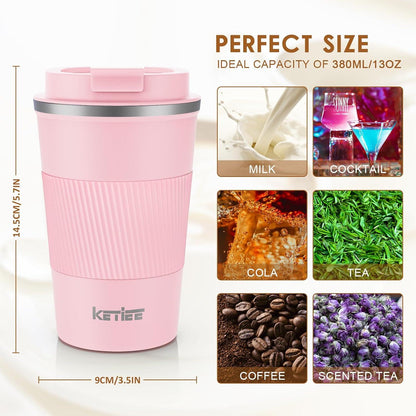 Kaffeebecher to go 380ml Thermobecher Doppelwandig Rosa