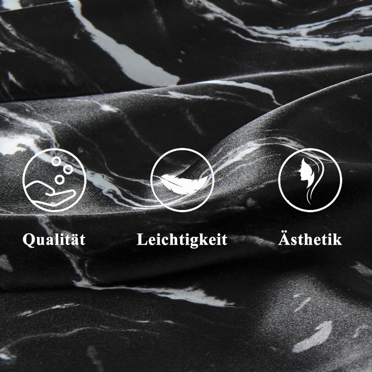 Satin Kissenbezug 80x80 Schwarz Marmor Haargummis inkl. - Pflegeleicht